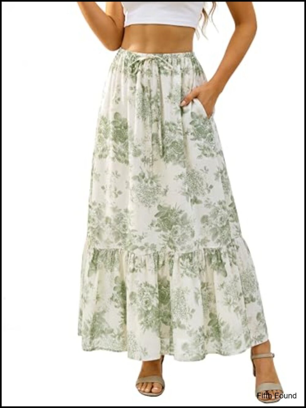 Scarlet Darkness Floral Maxi Skirt Tiered Ruffle A-Line with Pockets